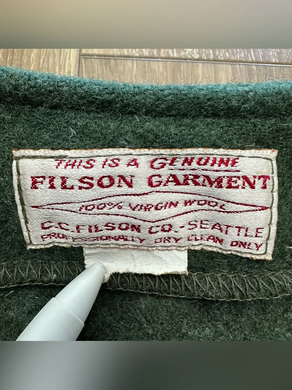VTG Filson Mackinaw 100% Wool Vest Made in USA, Forest Green, Size 44 (Large) - Picture 5 of 7